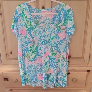 Lilly Pulitzer Blue and Pink Coral Print Tee